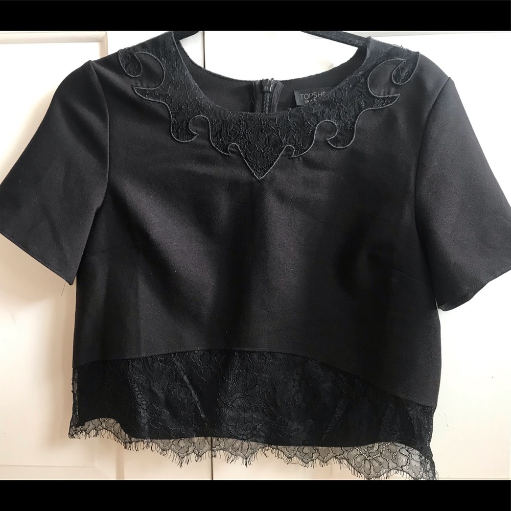 Top shop black crop top with lace